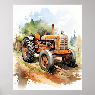 TRACTOR-Watercolor image Poster
