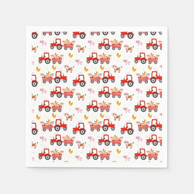 Tractor With Farm Animals Napkin (Front)