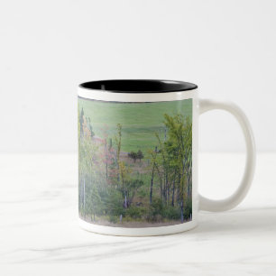 Tractor with hay bale in green field with Two-Tone coffee mug