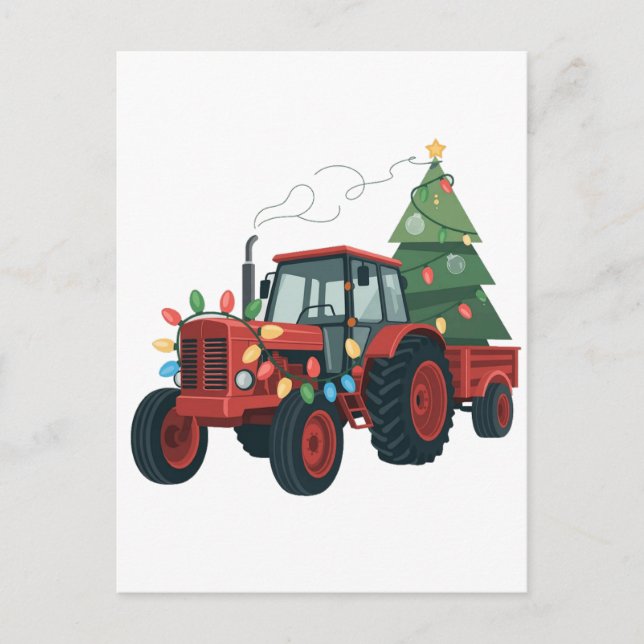 Tractor with Trailer Santa Farm Farmer Christmas Invitation Postcard (Front)
