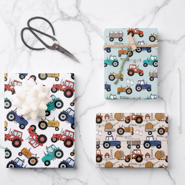 Tractor Wrapping Paper, Farm Gift Wrap (Front)