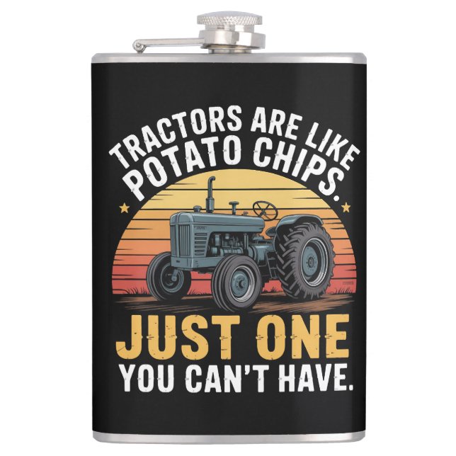 Tractors Are Like Potato Chips Hip Flask (Front)