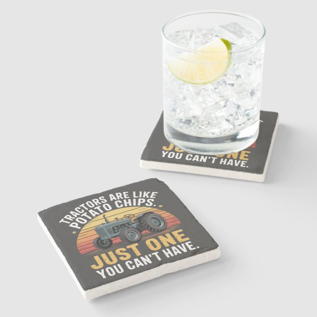 Tractors Are Like Potato Chips Stone Coaster (Side)