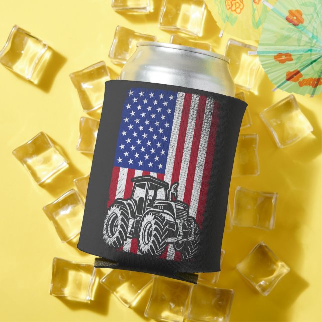 Tractors Farmer American Flag Patriotic Farming  Can Cooler (In Situ Summer)