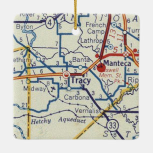 Tracy California Vintage Map Ceramic Ornament
