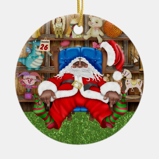Tracy's Tired Santa Ceramic Ornament (Front)