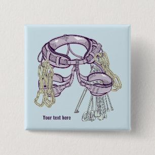 Trad climbing harness and equipment 2 inch square button