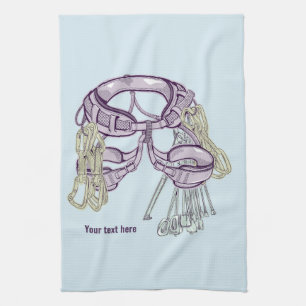 Trad climbing harness and equipment kitchen towel