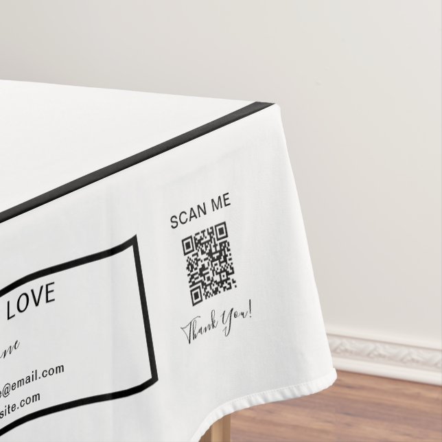 Trade Show White Black 52 x 70 QR Code Tablecloth (In Situ)