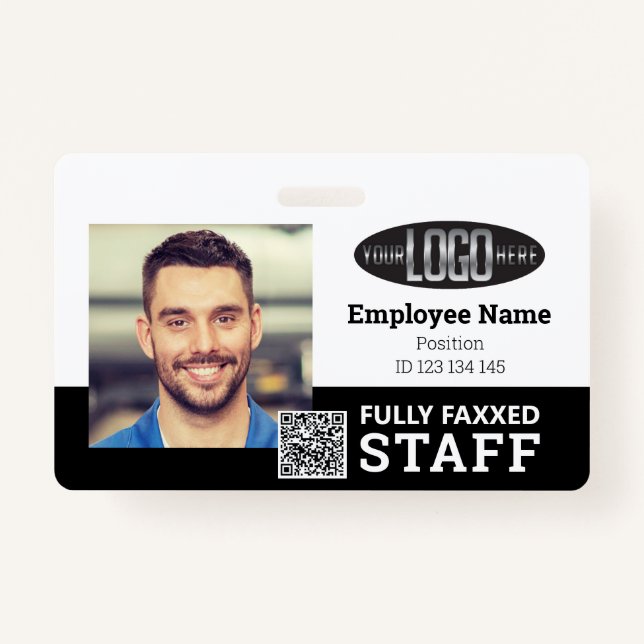 Trade Staff Photo ID QR Code Black White Badge (Front)
