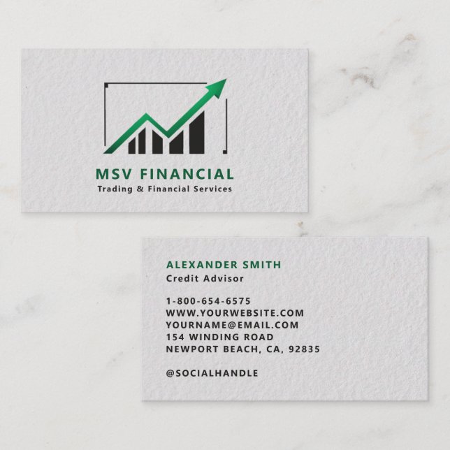 Trader Graph Green Black Sleek Modern Professional Business Card (Front/Back)