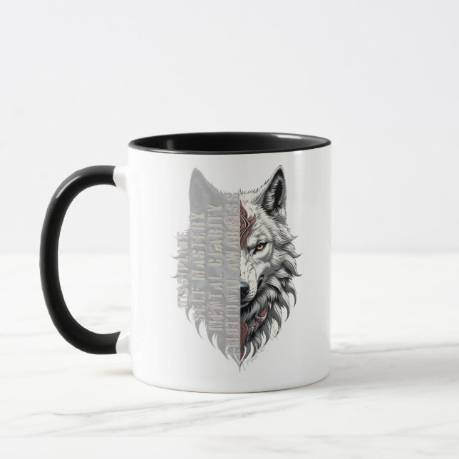 Trader life | Front white wolf | Back black wolf Mug (Left)