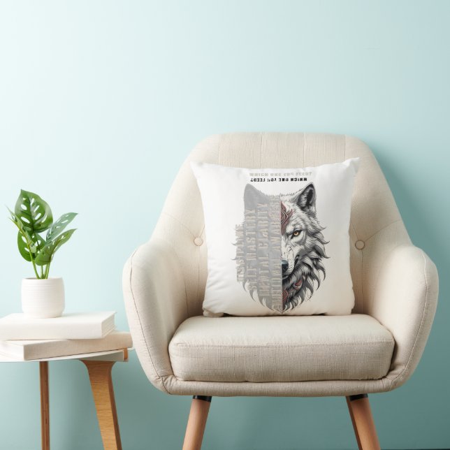 Trader life | Front white wolf | Back black wolf Throw Pillow (Chair)