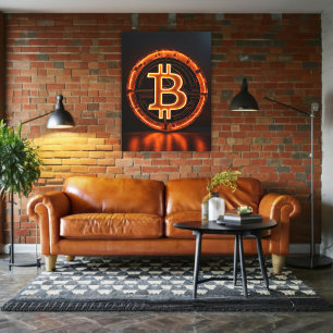 trader room modern office orange bitcoin LOGO  Canvas Print