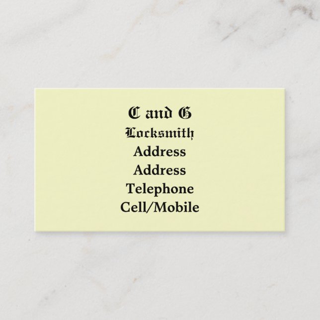 TRADES, LOCKSMITHS BUSINESS CARD (Front)