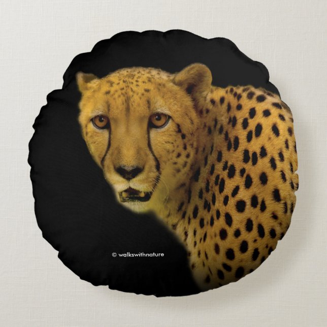 Trading Glances with a Magnificent Cheetah Round Pillow (Front)