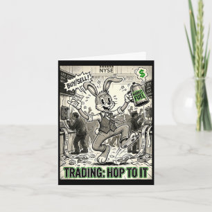 Trading hop to vintage cartoon stock market day card