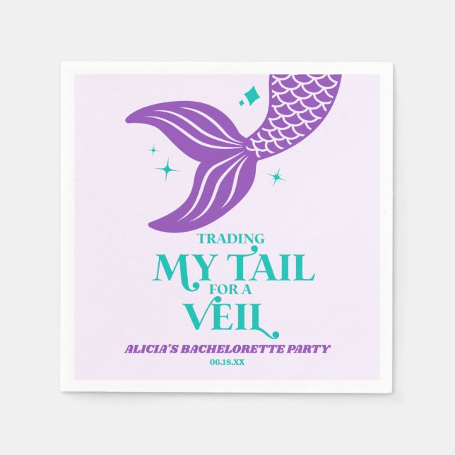 Trading Tail For Veil Mermaid Bachelorette Party Napkin (Front)
