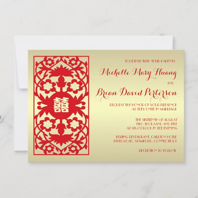 Tradition Classic Red Gold Chinese Wedding Invite (Front)