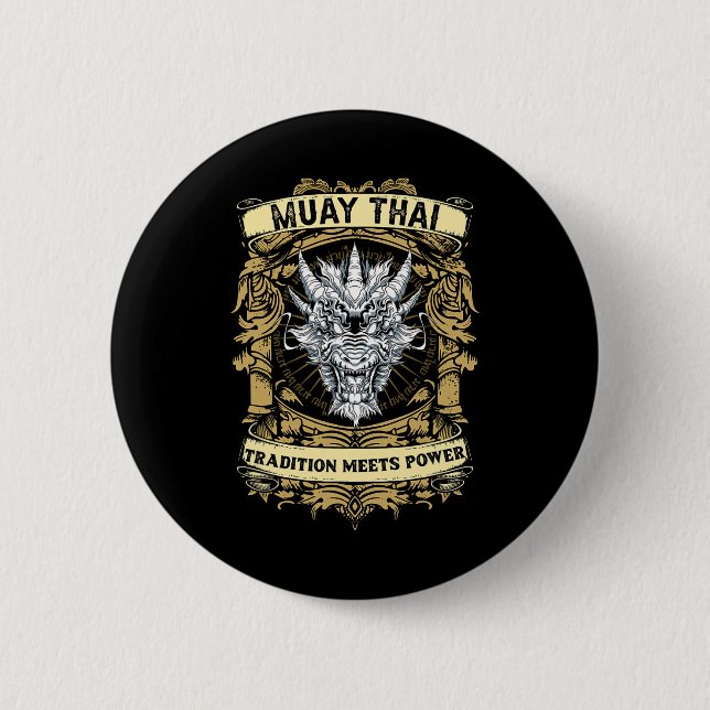 Tradition Meets Power - Kickboxing And Muay Thai D 2 Inch Round Button (Front)