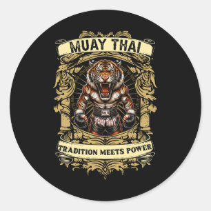 Tradition Meets Power - Kickboxing And Muay Thai F Classic Round Sticker