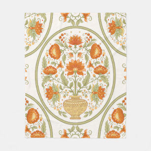 Tradition mughal motif, fantasy flowers in retro,  fleece blanket