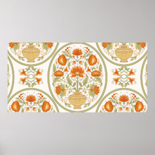 Tradition mughal motif, fantasy flowers in retro, poster