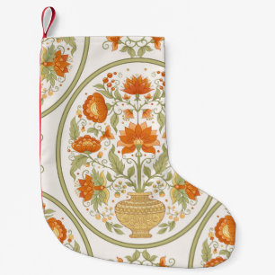 Tradition mughal motif, fantasy flowers in retro,  small christmas stocking