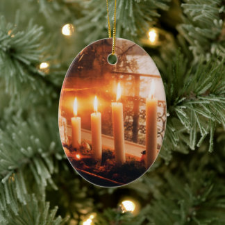 Traditional Advent Wreath with Candles  Ceramic Ornament