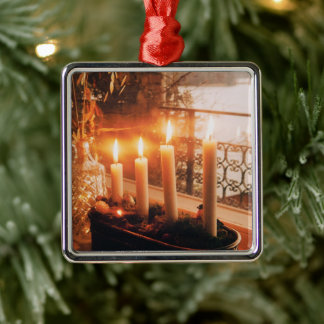 Traditional Advent Wreath with Candles  Metal Ornament