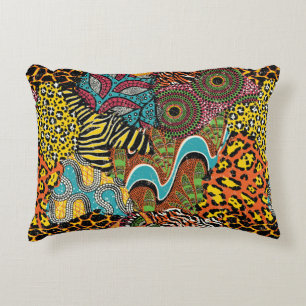 Traditional african fabric and wild animal skins p accent pillow