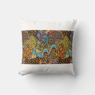 Traditional african fabric and wild animal skins p throw pillow