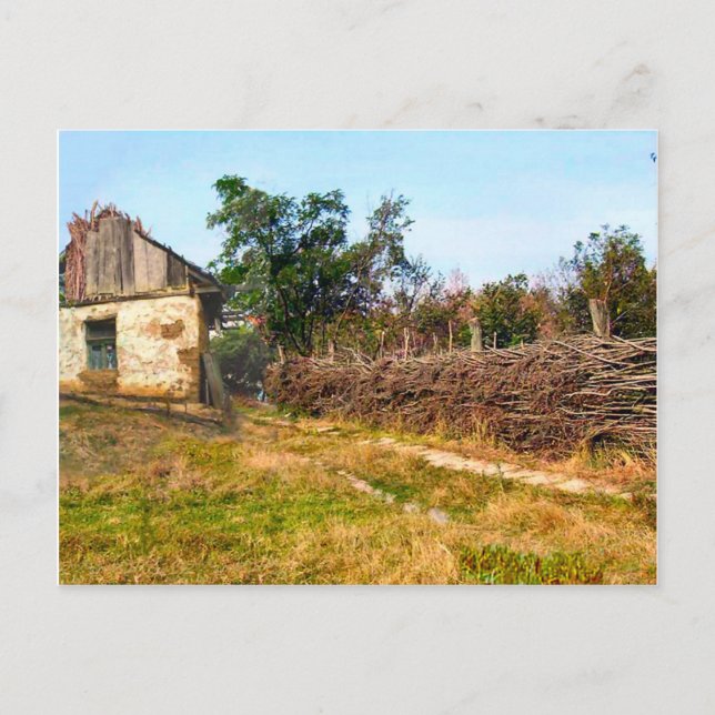 Traditional agricultural building and wattle fence postcard (Front)
