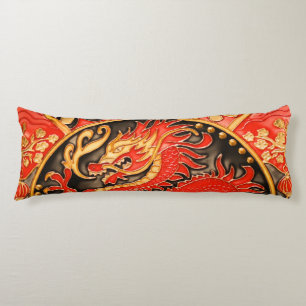 Traditional Ancient Chinese Dragon Red Gold Golden Body Pillow