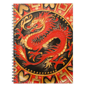 Traditional Ancient Chinese Dragon Red Gold Golden Notebook
