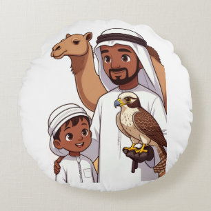 Traditional Arab Falcon Hunt Round Pillow