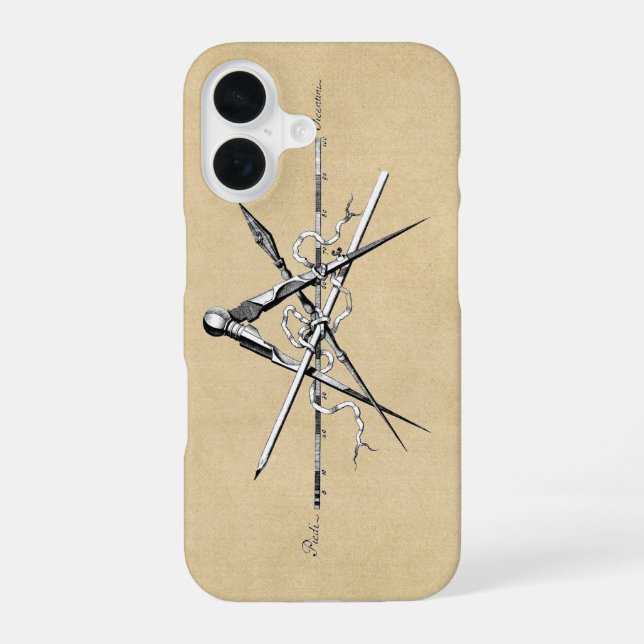 Traditional Architecture Drafting Tools iPhone 16 Case (Back)