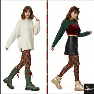 Traditional Argyle Plaid Red Green Tartan Leggings