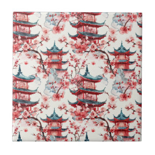Traditional Asian Architecture with Botanicals Tile