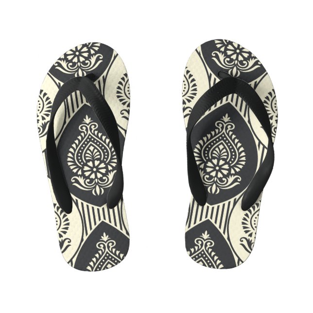 Traditional Asian damask, seamless pattern Kid's Flip Flops (Footbed)