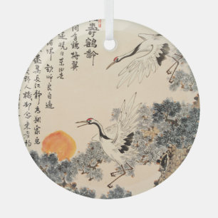 Traditional Asian painting: classic art. Glass Ornament