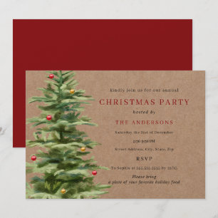 Traditional Bauble Tree Christmas Party Invitation