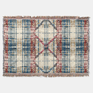 Traditional Beige and Red Plaid Pattern Throw Blanket