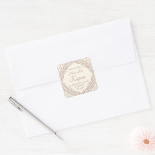 Traditional Beige Mehndi Hindu Wedding Address Square Sticker