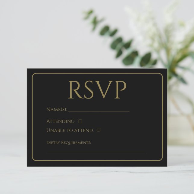 Traditional Black and Gold RSVP Cards (Standing Front)