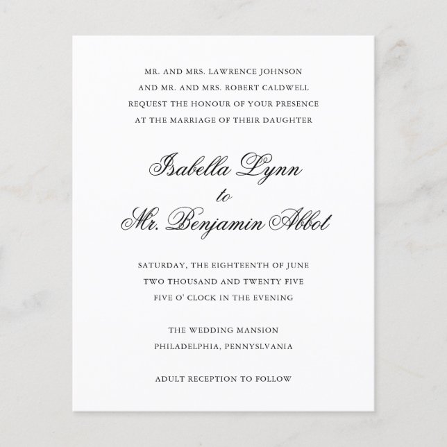 Traditional Black and White Budget Wedding Invite (Front)
