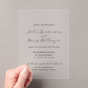 Traditional Black and White Elegant Wedding Acrylic Invitations