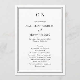 Traditional Black and White Elegant Wedding Program