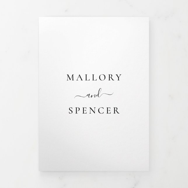 Traditional Black and White Elegant Wedding Tri-Fold Invitation (Cover)