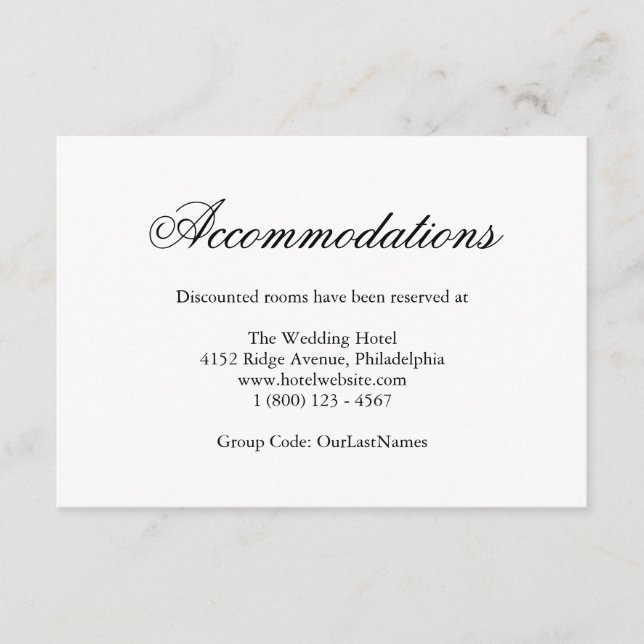 Traditional Black and White Formal Elegant Wedding Enclosure Card (Front)